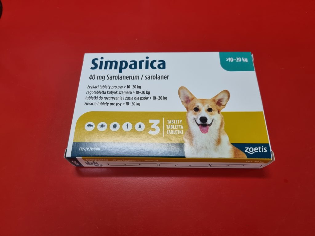 Na czerwonym stoliku Simpalica dla psa