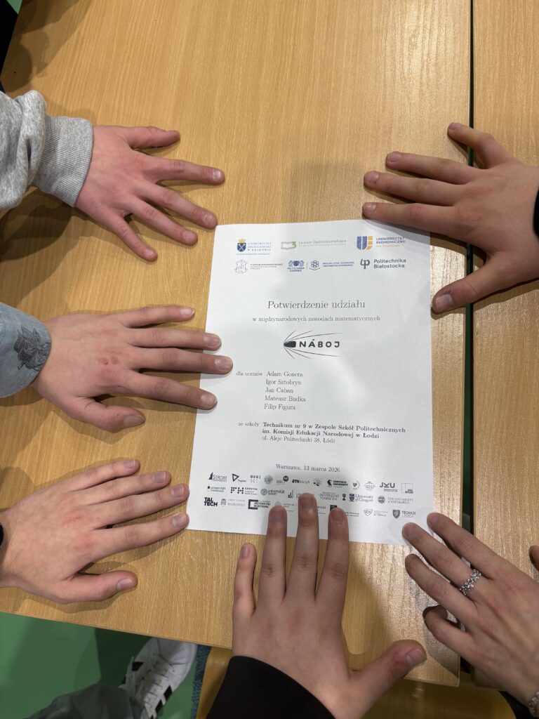 Potwierdzenie udziału w Międzynarodowych Zawodach Matematycznych Náboj